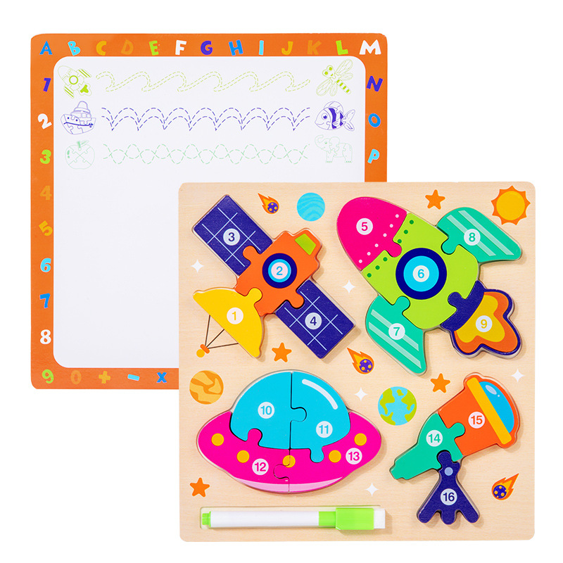 Tablero de rompecabezas de animales hecho a mano para bebés y niños, juguete de regalo de forma de rompecabezas cuatro en uno, madera de rompecabezas de educación temprana Montessori