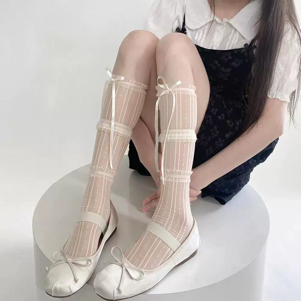 Японские летние тонкие белые lace носки, сетчатые высокие сапоги