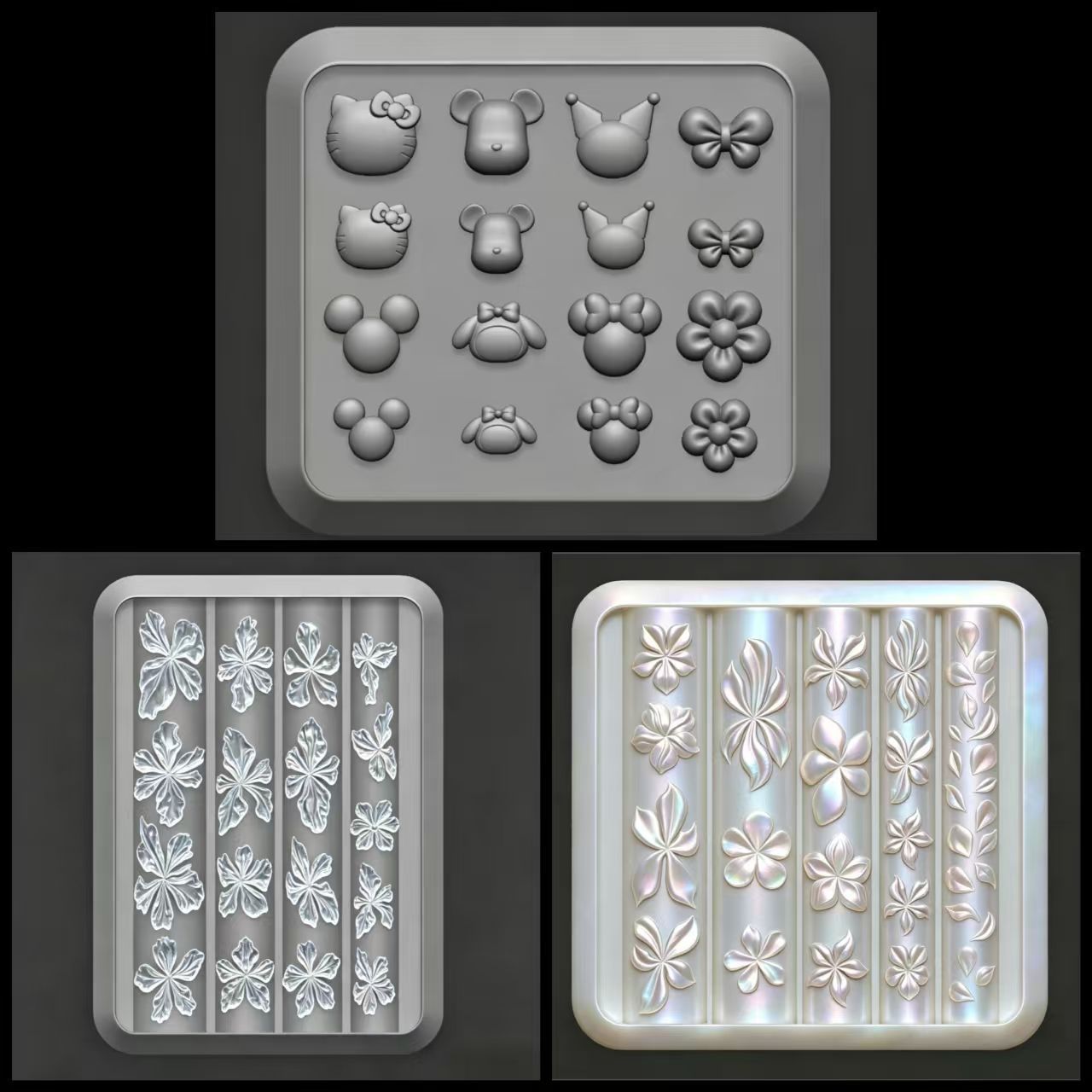 Three dimensional silicone mold for manicure