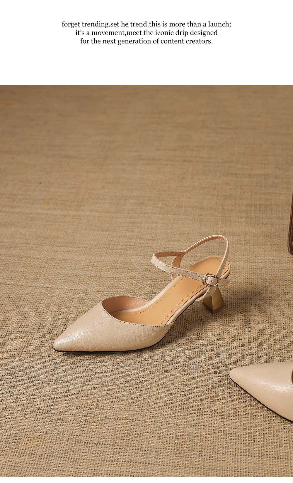 Sandal cao gót nữ mũi nhọn quai ngang da cừu bọc mũi — màu trắng ngà chi tiết 20