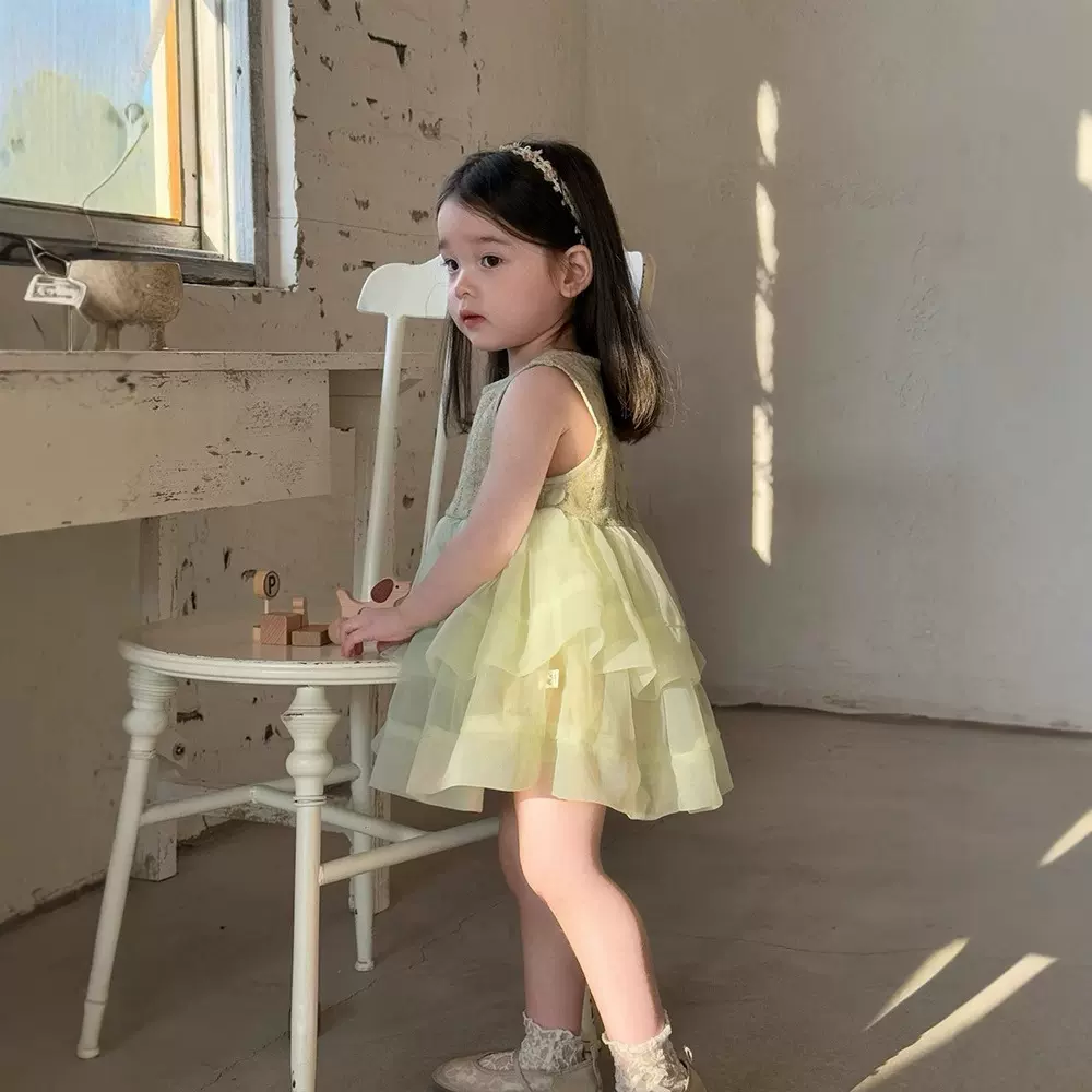 现货XQ259559女童连衣裙夏季女童婴幼儿女宝宝甜美无袖网纱公主裙