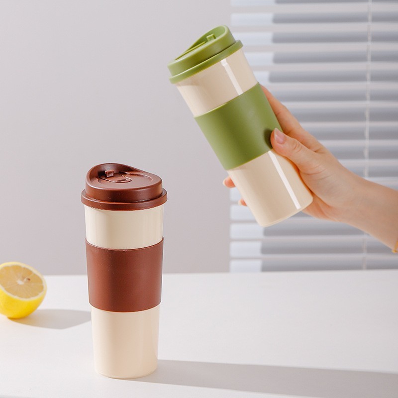 アマゾン小麦わらPPコーヒーカップ牛乳カップ密封スライドカバー断熱保温カップ屋外携帯コップ|undefined