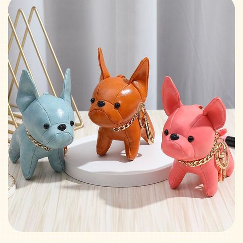 Cross-border wholesale leather cartoon puppy keychain French Bulldog creative PU exquisite ornaments cross-border Bulldog pendant