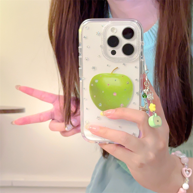 Flash Diamond Star Green Apple para iPhone16 funda para teléfono móvil 15ProMax fresco 14/13 pareja 16PM