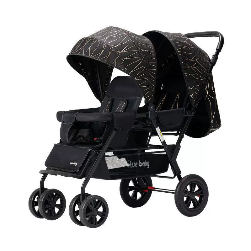 Folding stroller for twins, children's trolley for double with seat, can sit and lie