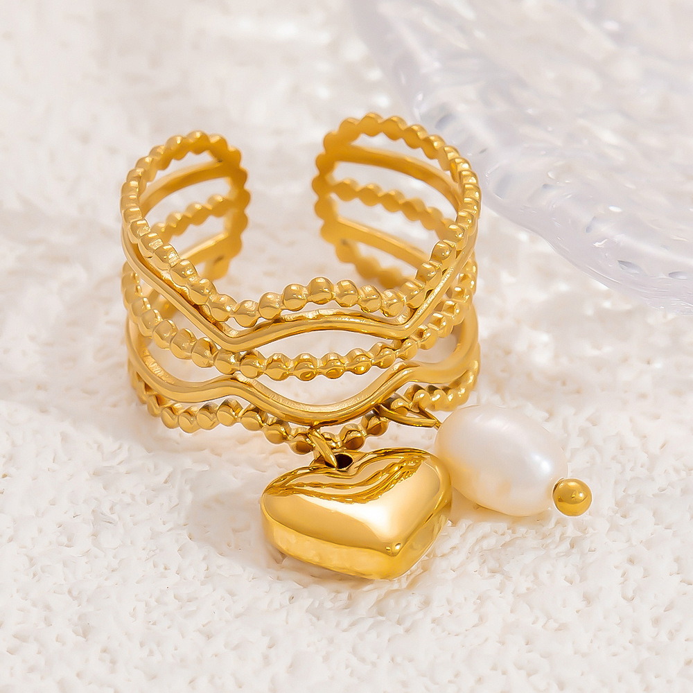 5g Weight Open Rings Classification One Size Ring Size 1 Piece Quantity Banquet, Tea Party Occasion 304 Stainless Steel Material Heart Shape Pattern Women's Gender Plating Design Lady Style Wholesale Jewelry Lady Heart Shape 304 Stainless Steel Plating Open Rings 3