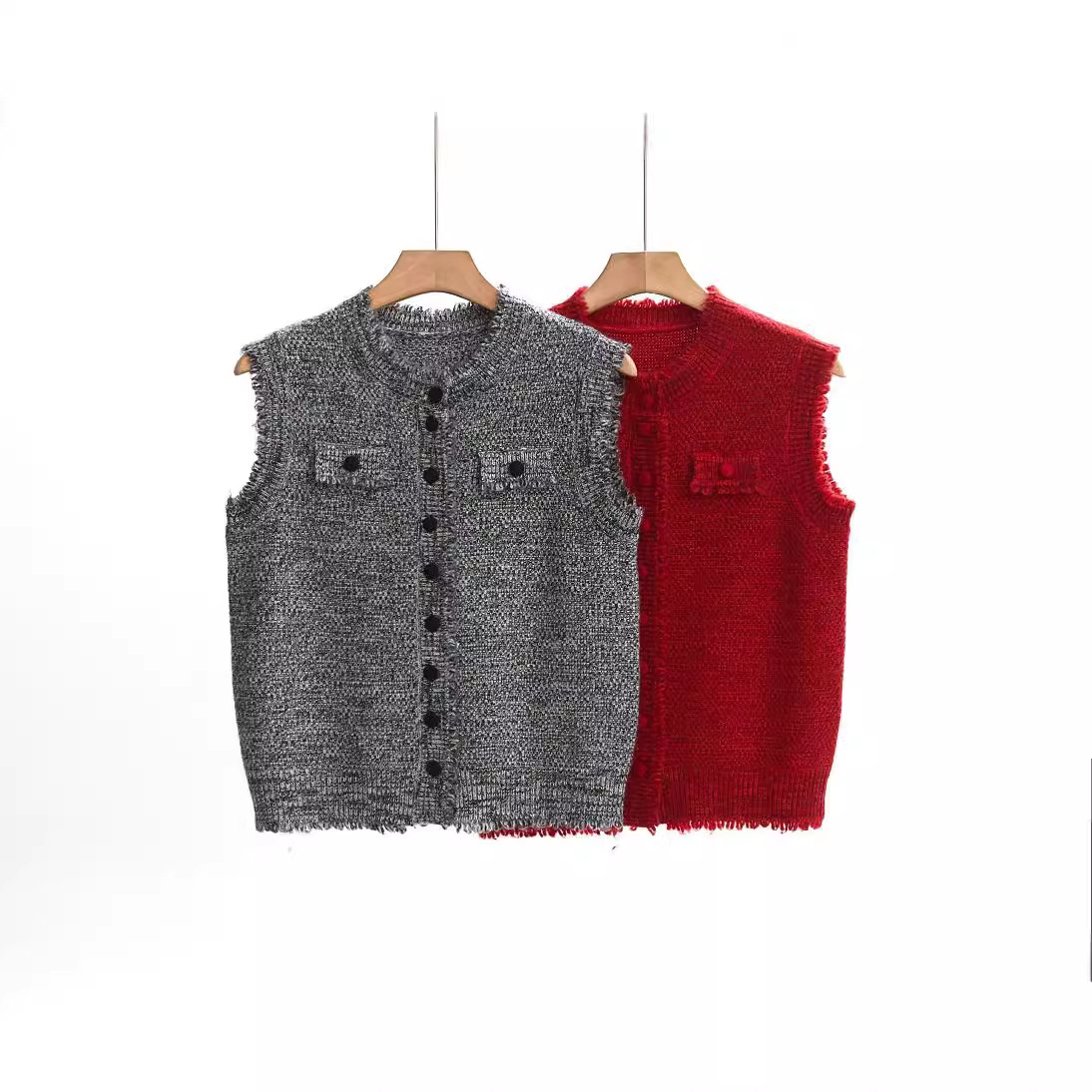 Nanyou High-Quality Export Small Fragrance 2024 Autum New Retro Tweed Knitwear Vest Women's Beaded Vest