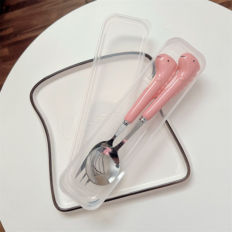 핑크 공룡 숟가락 포크 (투명 상자)