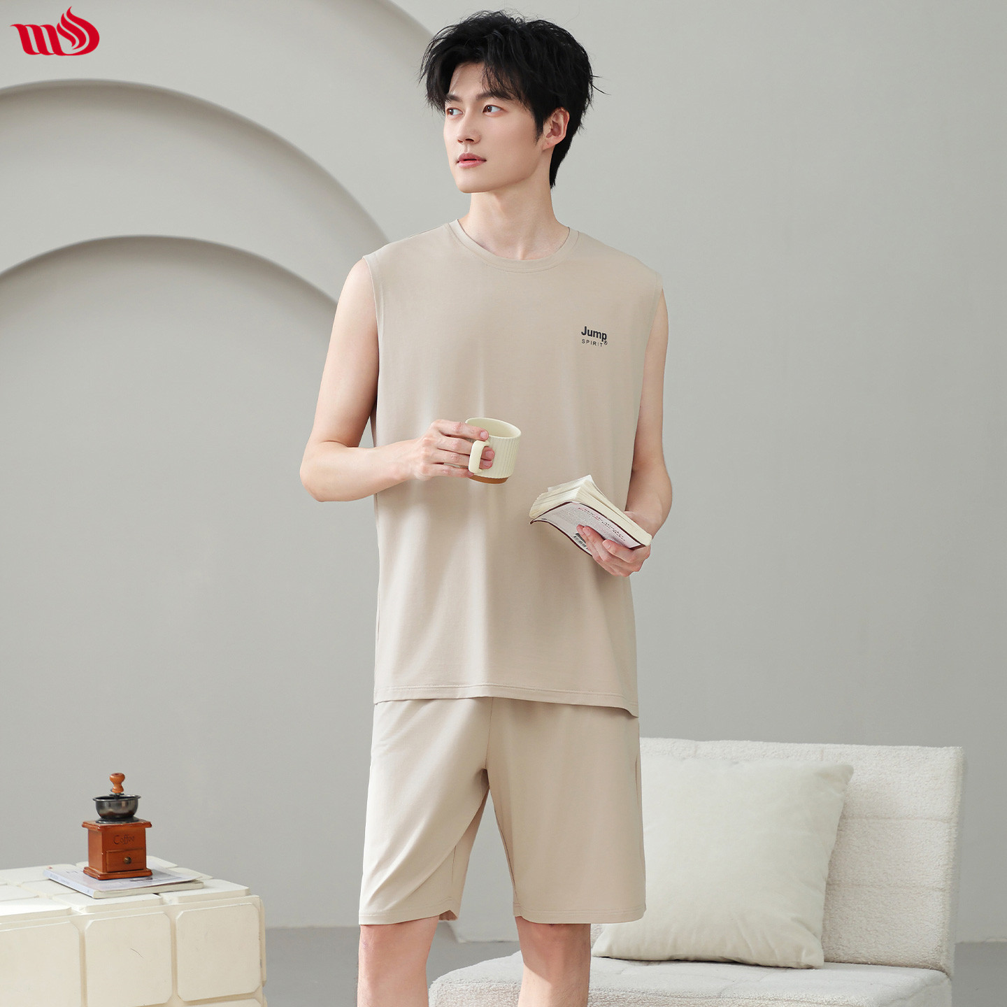 睦隆世家莫代尔男士睡衣家居服装背心短裤可外穿休闲凉感薄款套装