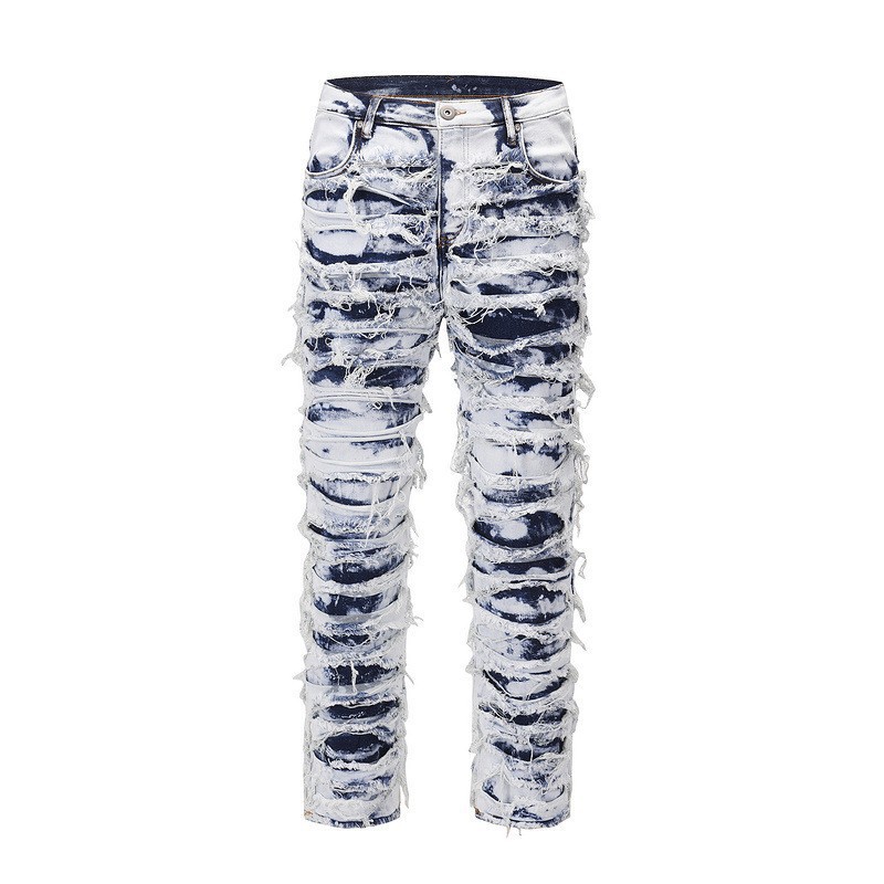 boy 2025 European And American High Street Retro Distressed Washed Vintage Brand Skinny Stretch Denim Pants_voghion.com