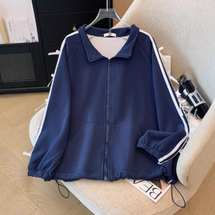 300kg extra-large women's chubby girl bow striped coat spring and autumn new loose tie flower long sleeve coat