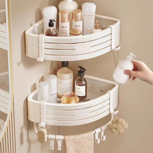 Bathroom Cream Storage Shelf Triangle Rack Bathroom Hanging Hole Toilet Bathroom Corner Cream White Storage Shower
