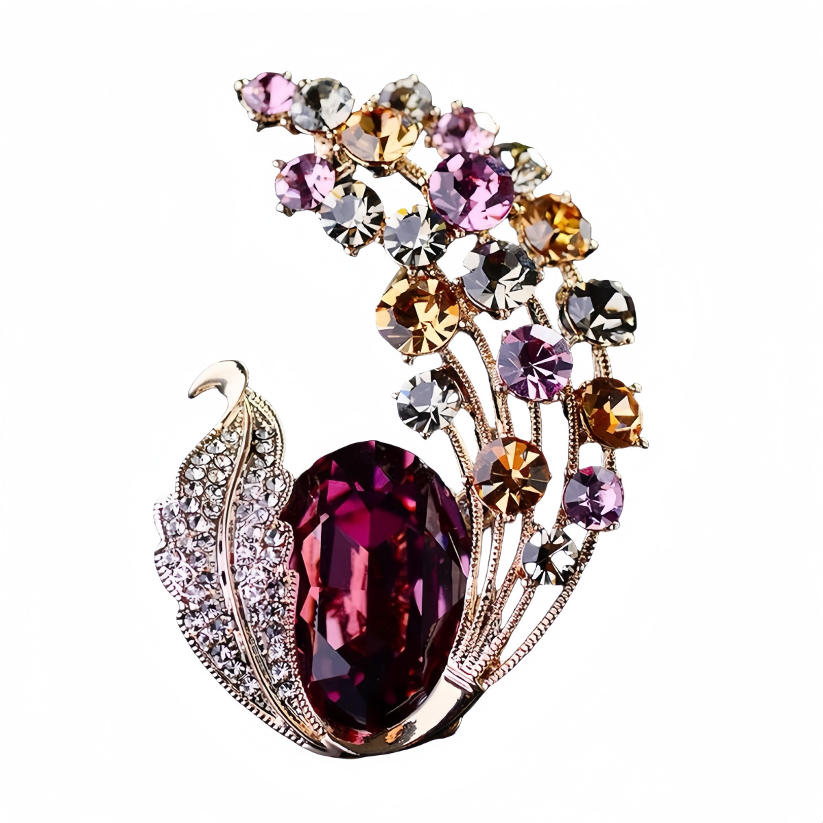 Broche élégante et luxueuse en alliage de style européen et américain, ornée de cristaux ultra-brillants, idéale pour un manteau féminin tendance._voghion.com