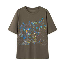 2026夏季新款女装韩版猫咪印花减龄宽松显瘦短袖T恤上衣4H3201171