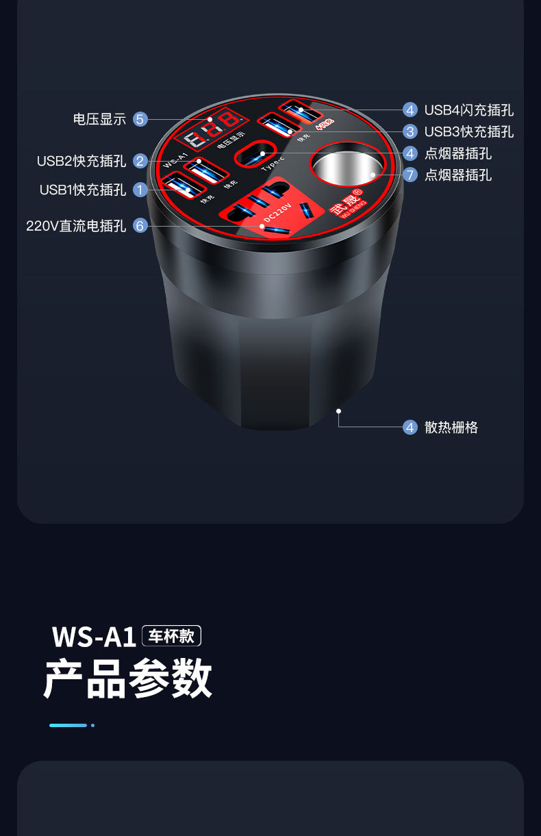 Car Inverter 12V24V to 220V Power Converter Multifunctional Car Socket Charger Mobile Phone Fast Charging