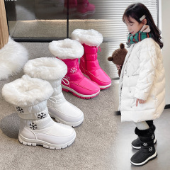 外国貿易の輸出の子供の冬の新型の雪の靴の中で筒の厚い底の保温の綿の靴の防水とベルベットのブーツ