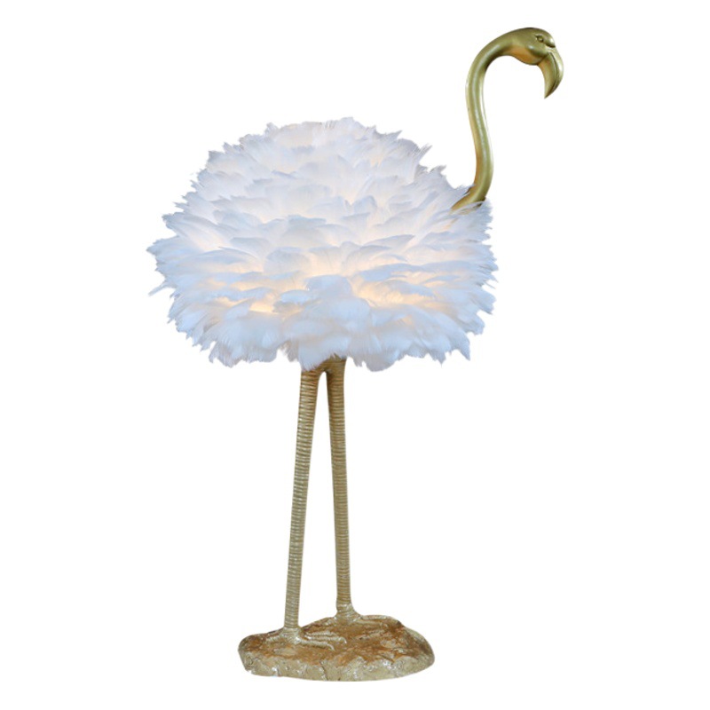 Creativo nórdico Flamingo pluma lámpara de mesa blanco rosa gris pluma de ganso habitación decoración dormitorio auspicioso regalo lámpara