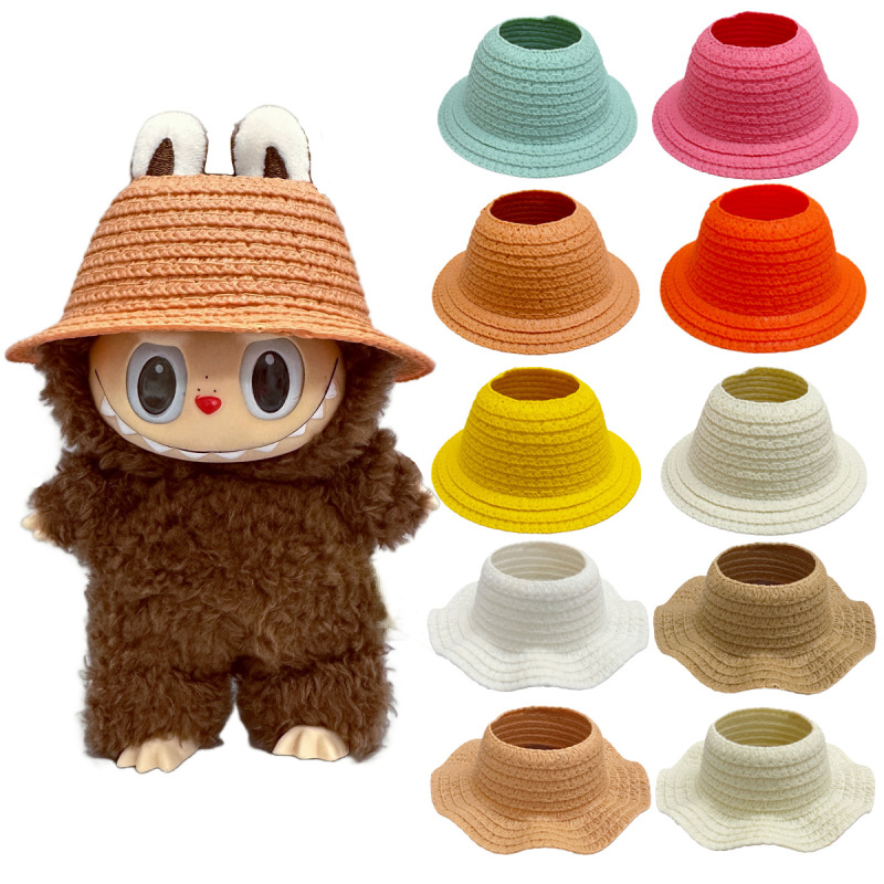 17cm Labubu Empty-Top Straw Hat Accessories 10cm Cotton Doll Dress-Up Sitting Countryside Style Accessories