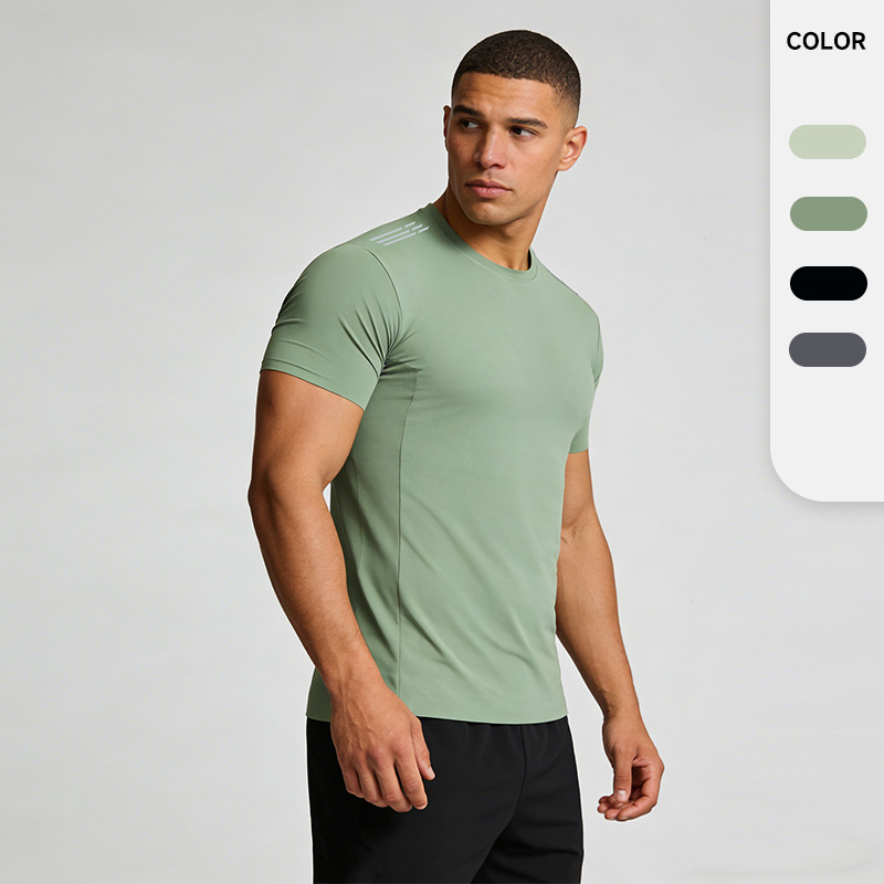 2026 New Cross-Border Amazon Plain Nylon Wear-Resistant Ice Silk Quick-Dry T-Shirt for Men Fitness Running Sports Short Sleeve