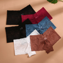 外贸新款女士无痕性感蕾丝内裤透气低腰平角裤女法式印花平脚裤