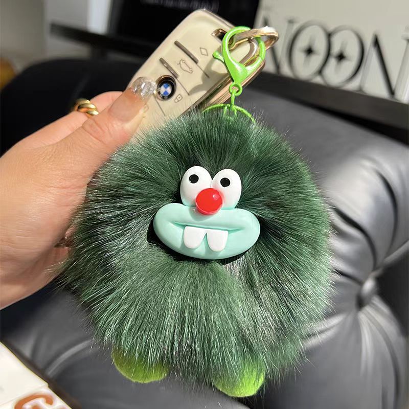 Feo lindo pelo de zorro pequeño carbón bolsas de llaves de automóvil colgantes en red muñeca de peluche rojo bolsas colgantes