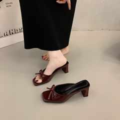 フレンチリボン太ヒールサンダル女性用 2025 新作夏クロスボーダー大きいサイズ魚口オープントゥハイヒール