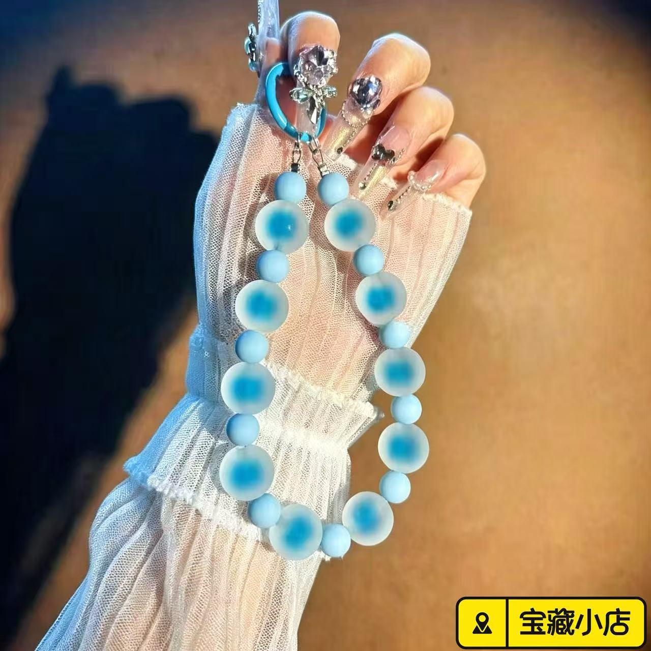 Nueva cadena de teléfono celular de color gelatina cuentas anti-perdida de doble hebilla pulsera de mano cadena llavero bolso colgante