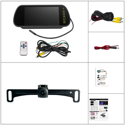 light wireless reversing rear view — Car display - 7inch-rearview-mirror-us-license-plate-camera-wired-version