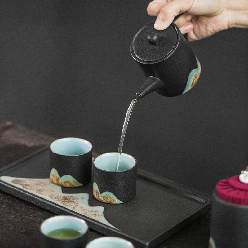  Japanese ceramic teapot for office for home use, tea set for living room, gift box, hand painting