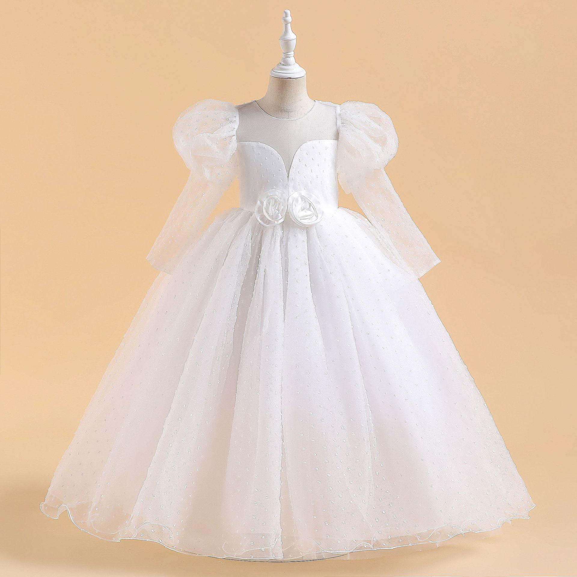 Europa y América nuevo medio y grande vestido de los niños burbuja manga larga princesa mullida gasa vestido piano rendimiento vestido de noche vestido