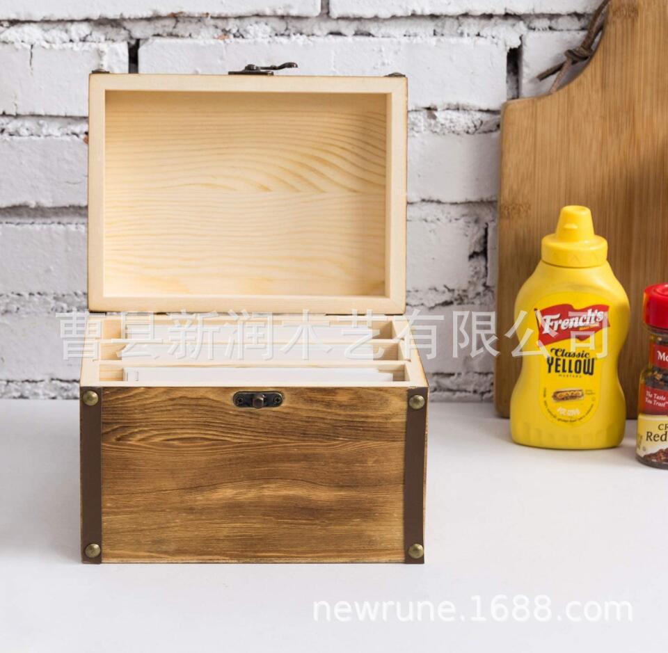 Hộp đựng công thức nấu ăn bằng gỗ có ngăn chia, hộp đựng thẻ công thức nấu ăn bằng gỗ