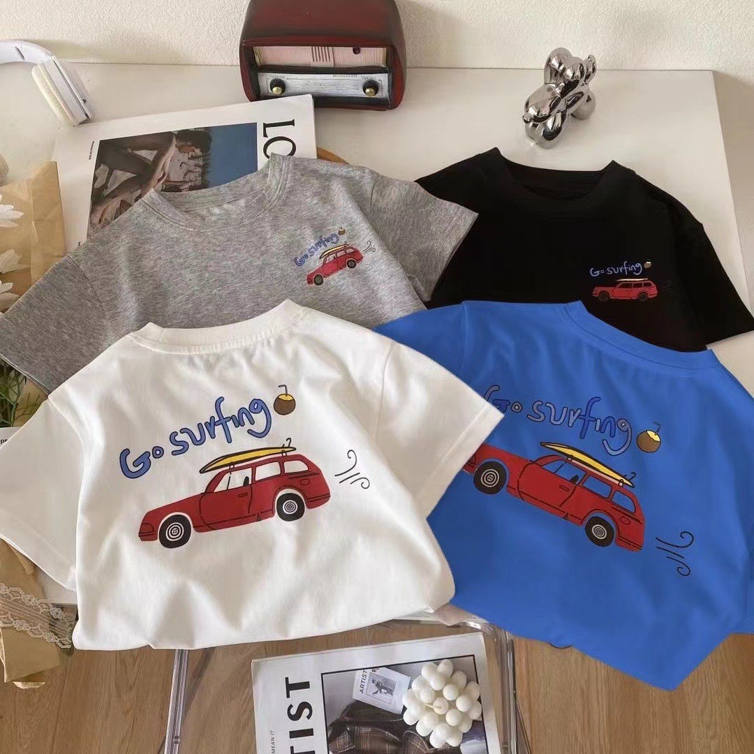 男の子の夏の新しいtシャツの女の子の子供服の100% 綿の半袖の子供の赤ちゃんのレジャーの漫画の上着の半袖