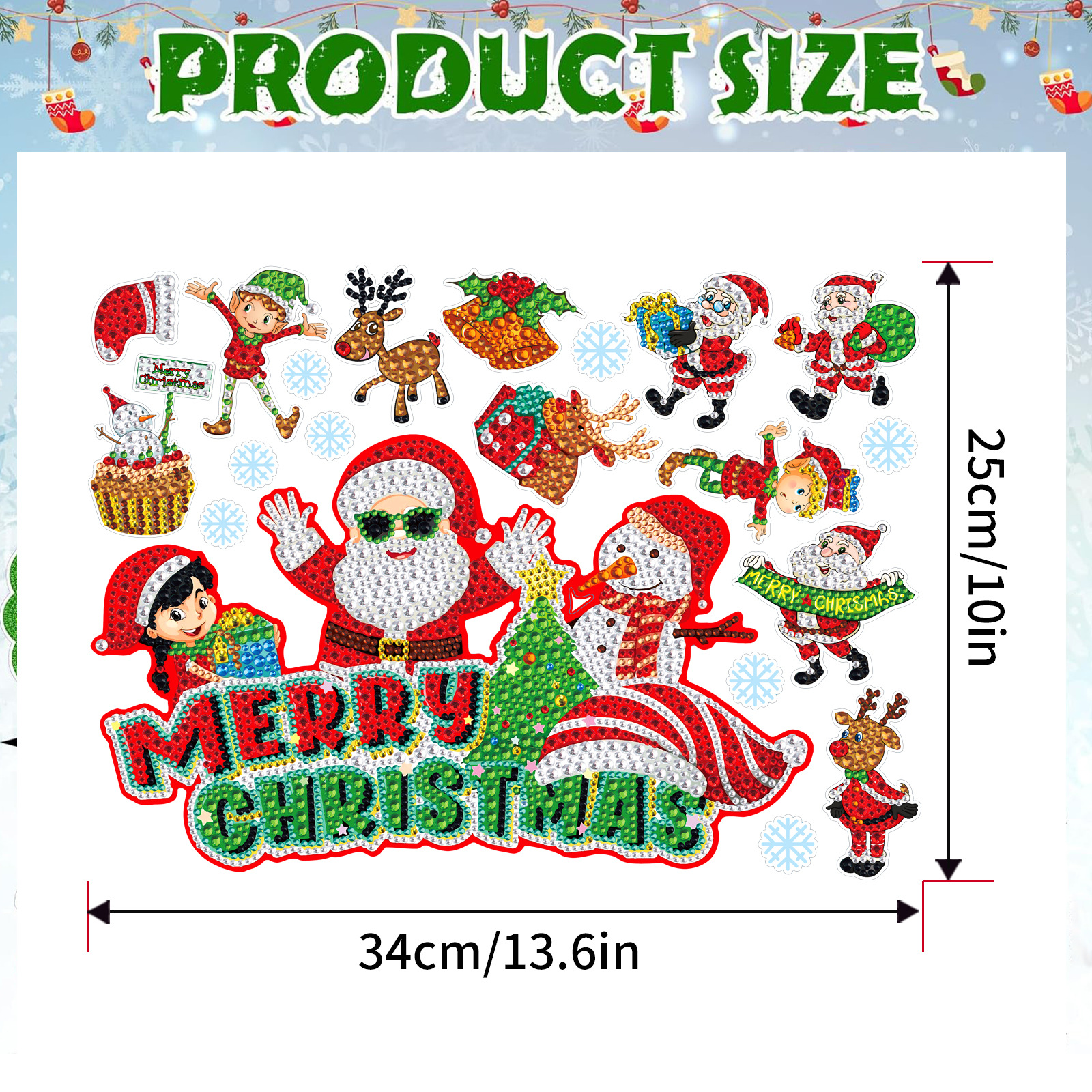 Navidad pintura de diamantes pegatinas al azar niños bricolaje dibujos animados hechos a mano pegatinas de pared de Santa Claus pegatinas de regalo de diamantes