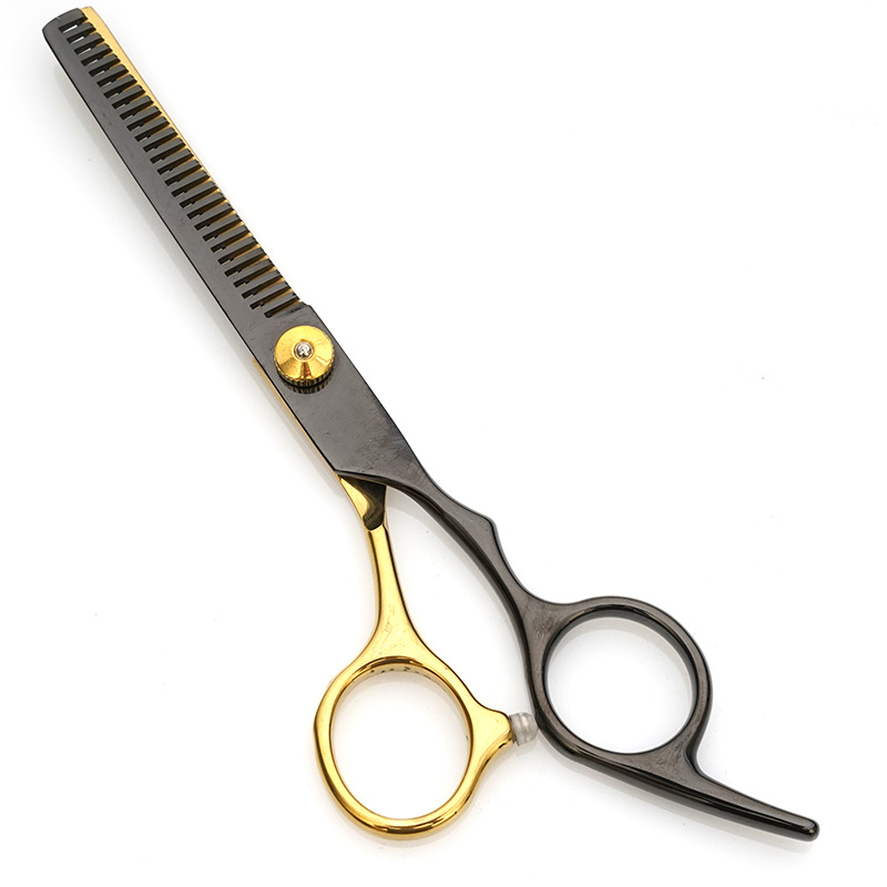 Tijeras de peluquería de acero inoxidable, juego de tijeras de peluquería de oro negro de 6 pulgadas, tijeras planas, tijeras de adelgazamiento, tijeras de corte