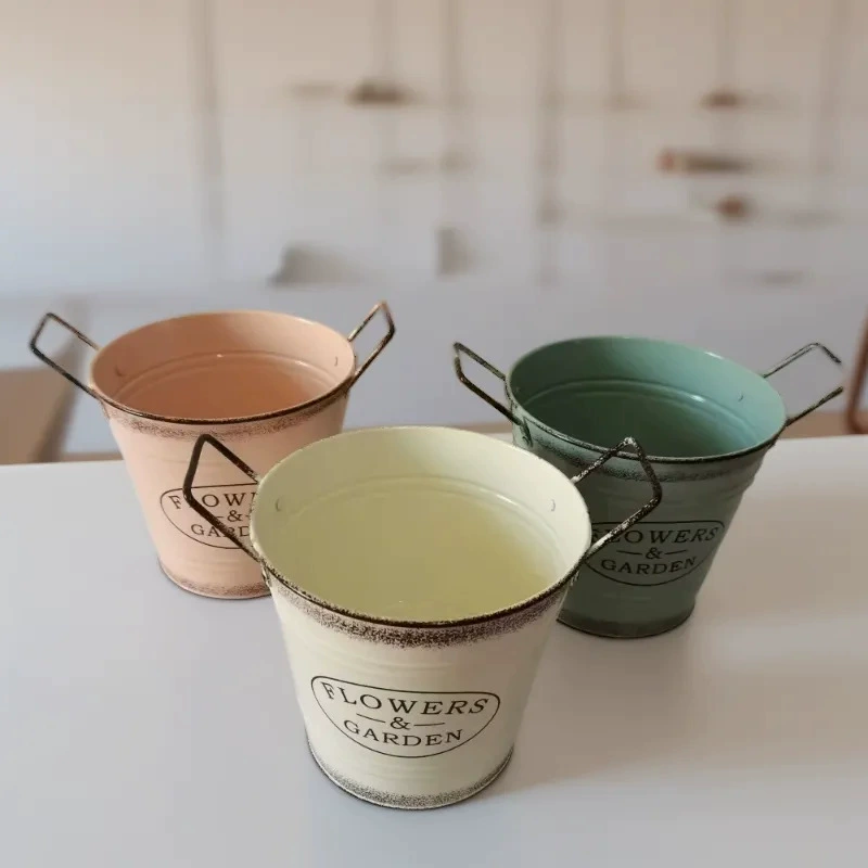 В наличии Европейский стиль ретро печать оцинкованный железный цветочный горшок Железный цветок украшение дома креативное украшение ремесло