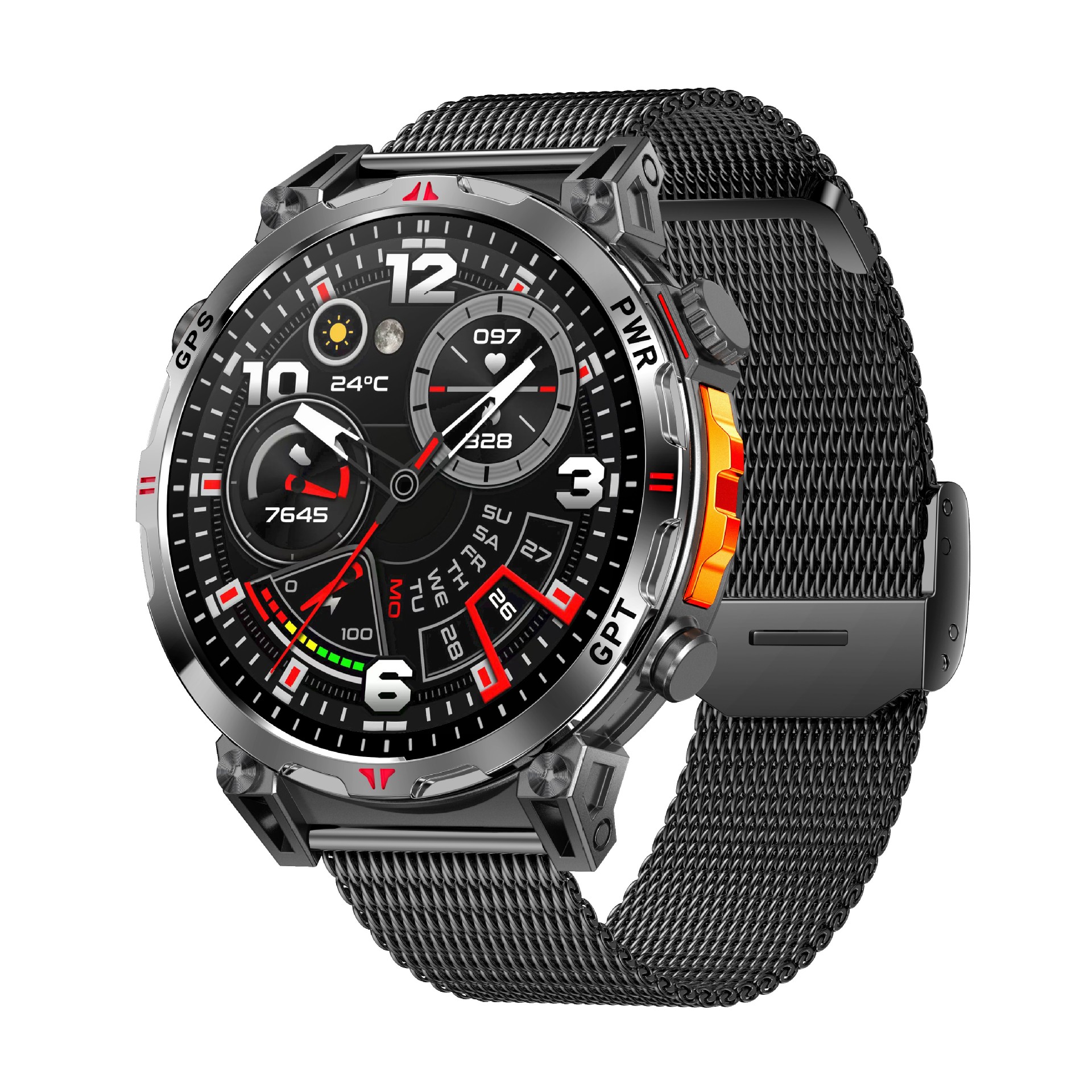 Smartwatch transfrontaliero KC93 con rilevamento della frequenza cardiaca, ossigenazione del sangue, bussola, impermeabile, chiamate Bluetooth e posizionamento GPS._voghion.com