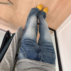 アメリカのレトロなストレートジーンズの女性春秋の新型のハイウエストの大きいサイズの太ったmmはゆったりしていて痩せています。