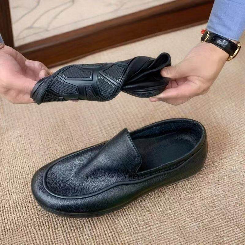 Giày lười nam da bò thật mũi tròn thoáng khí gót thấp 1–3 cm — 1210 màu đen rỗng (da siêu mỏng), 1210 Đen (da siêu mỏng), 1219 Đen (da bò lớp đầu tiên) chi tiết 4