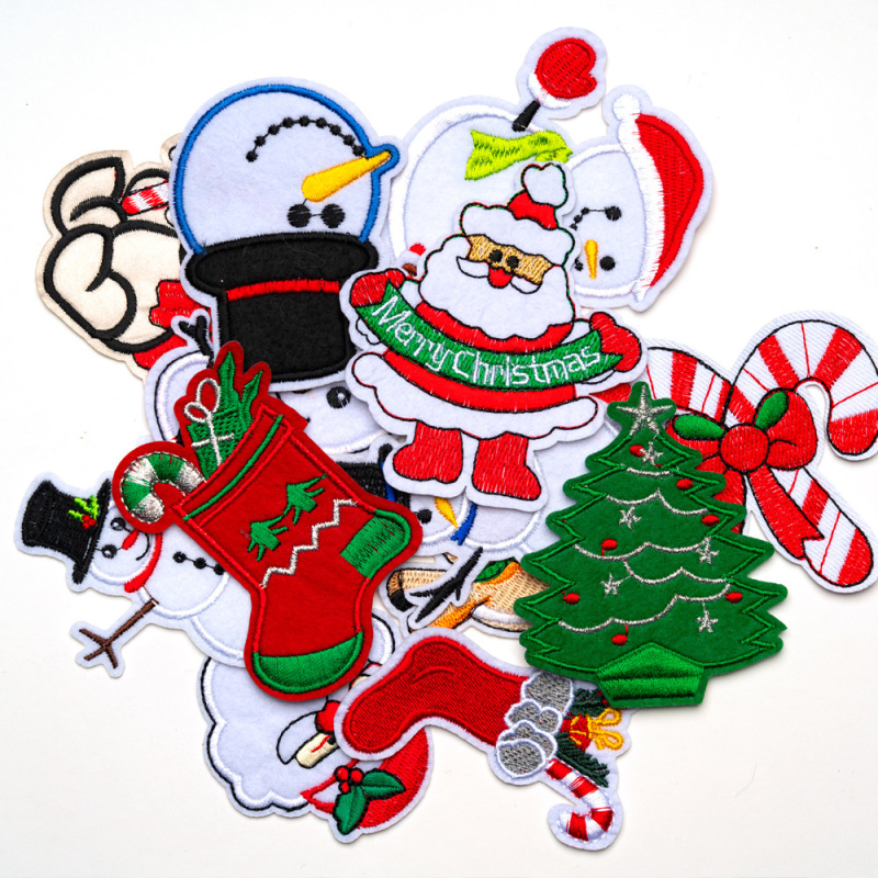 国境を越えた貿易コンピュータ刺繍クリスマスシリーズ雪だるまトナカイソックス刺繍布ステッカー縫い付け不要の粘着衣料品アクセサリー|undefined