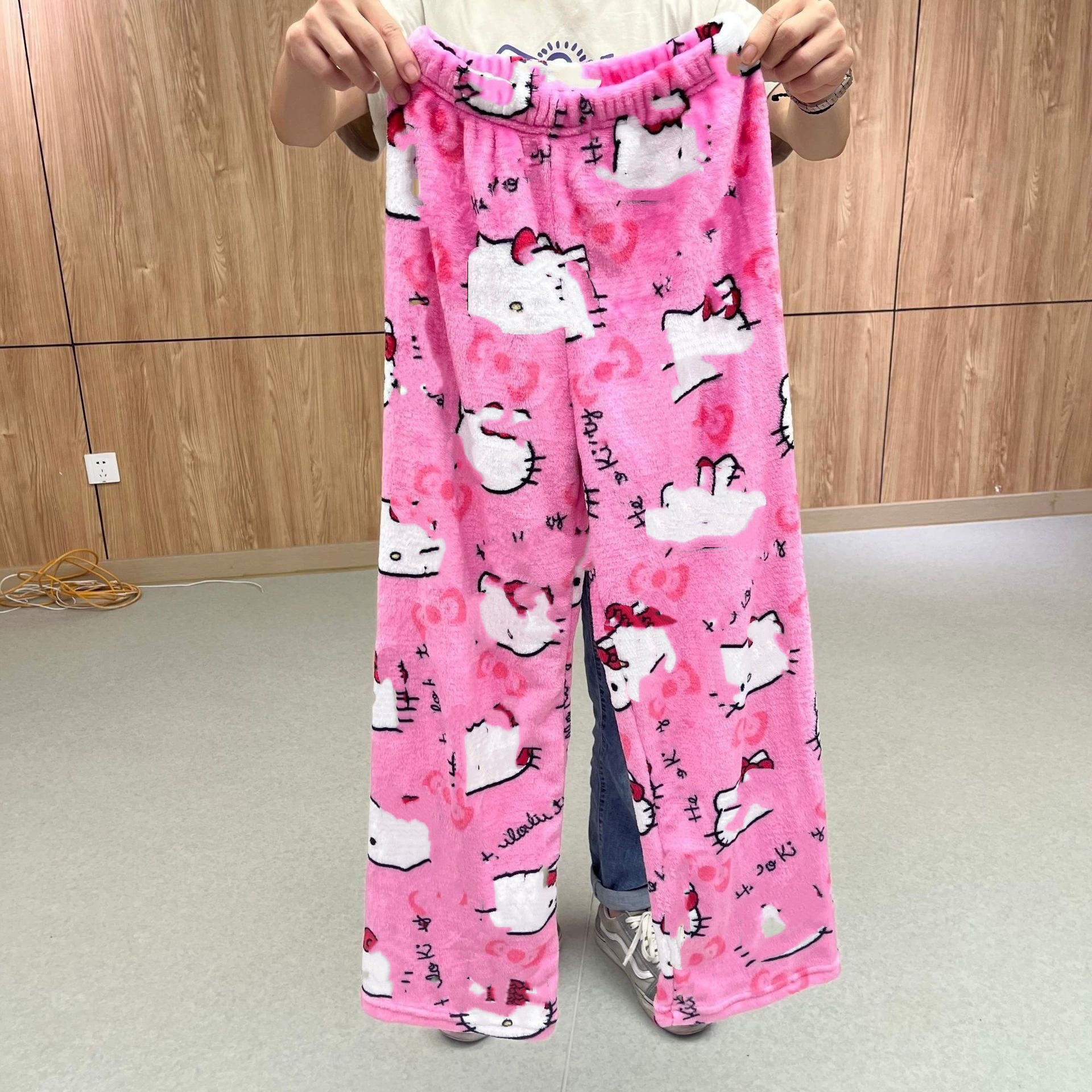 Внешняя торговля Амазонка мультяшный кошка рождественские бархатные пижамы женские повседневные осенние и зимние фланелевые брюки для домашнего ношения