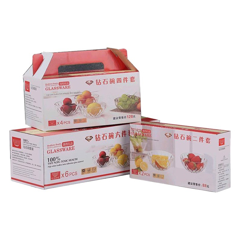 Juego de seis piezas de tazón de fuente de ensalada de tazón de vidrio resistente al calor 350ml tazón de fruta transparente para el hogar Carrefour Diamond