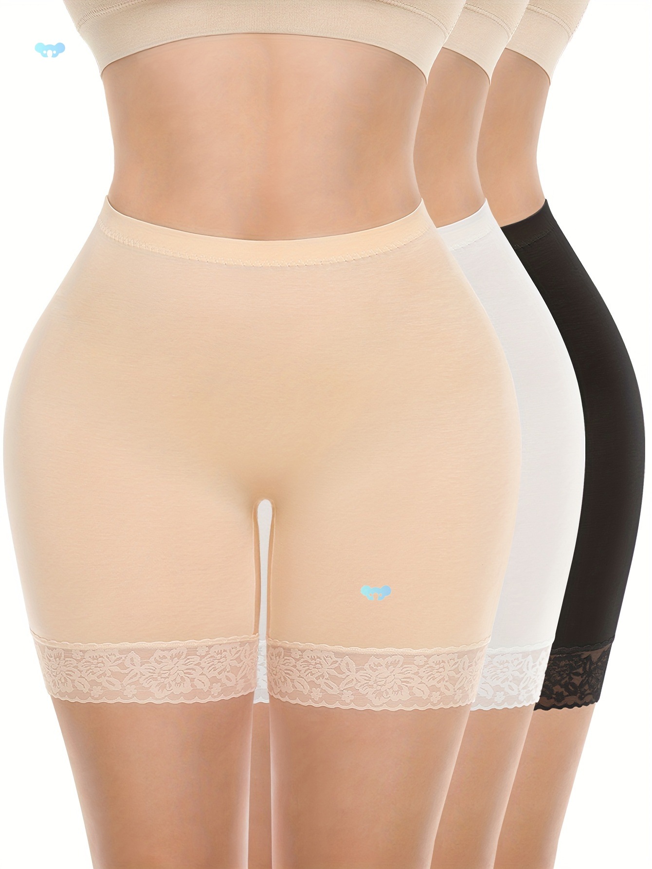 3 Packs Contrast Lace High Waist Shorts , Elegant Solid