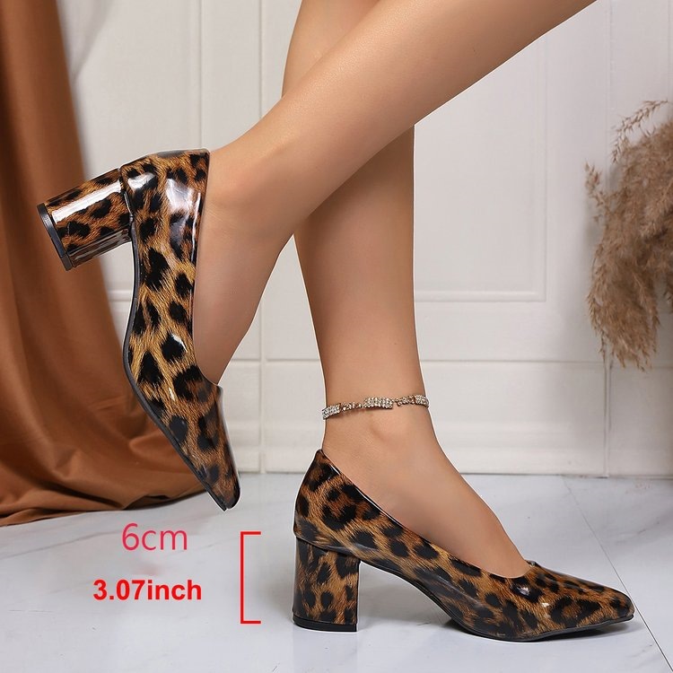 Women's Pointed-Toe Chunky Heel Pumps, Mid-Heel Office Commuting Shoes, Everyday Versatile Shallow High Heels_vogvips.com
