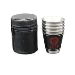 Supply: Leather-lining 70ml Wine Glasses, Outdoor Portable Camping Stainless Steel Wine Glasses (4 Pieces with Cup Covers)