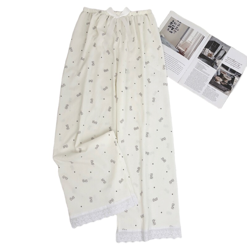 Lace Walking Pants, Pajama Pants, New Spring, Summer, and Autumn Cloud Cotton Lace Wide-Leg Pants, Cute and Sweet Girl Style Home Pants