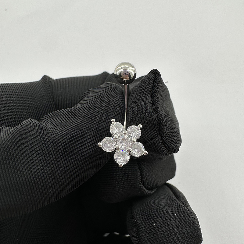 Piercing nombril fleur en zircon avec strass diamant_voghion.com
