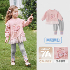 女童套装2025秋冬新款网纱甜美蝴蝶结卫衣打底裤两件套一件代发潮