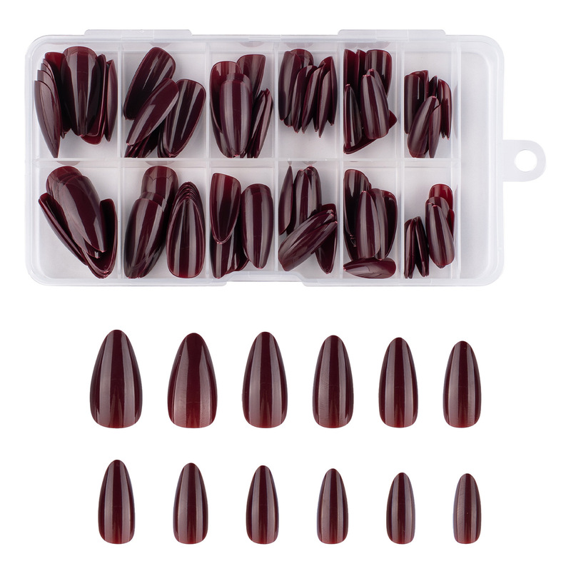 Cherry Red 120 Pieces Fake Nails Almond Nails Water Drop Nails Pure Color Pointed Nails Manicure Nail Patches Export Nails