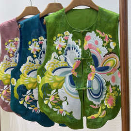 新中式马甲南油秋季新品国风文艺人造丝重工蝴蝶刺绣背心源头工厂