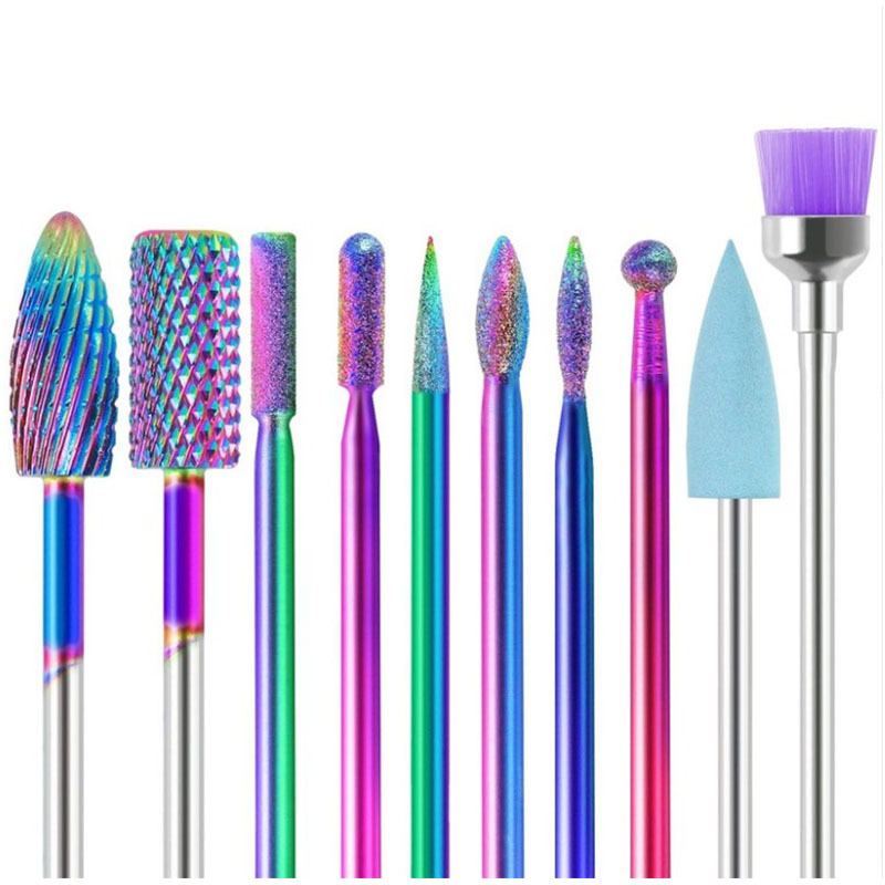 Unidad de pulido de uñas, taladro eléctrico de uñas, 10 piezas de cerámica, aleación de aluminio, acero, herramienta de pulido de piel muerta.